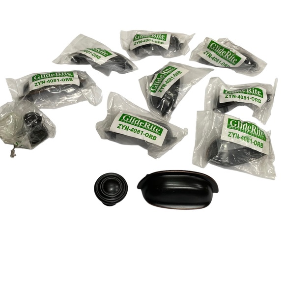 NEW - Lot of 10 GlideRite Metal Cup Pulls + 2 matching Knob Pulls Glide Rite - Picture 3 of 5